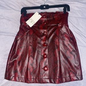 Zara Burgundy Red Faux Leather Snake Print Skirt